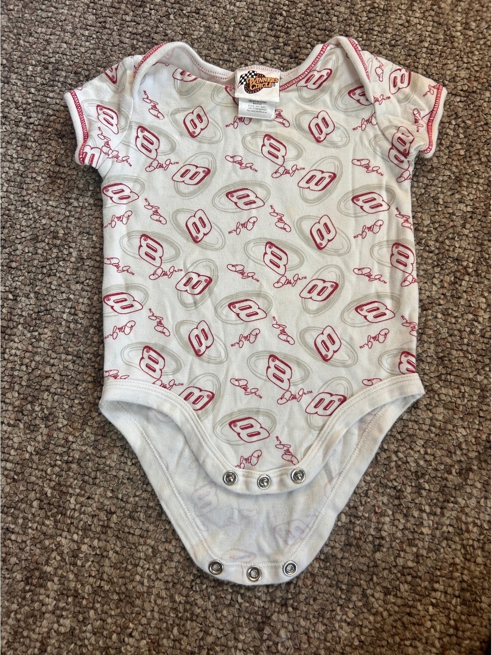 Dale JR Winner's Circle Infant 12 Months White Cotton Bodysuit with Red Print